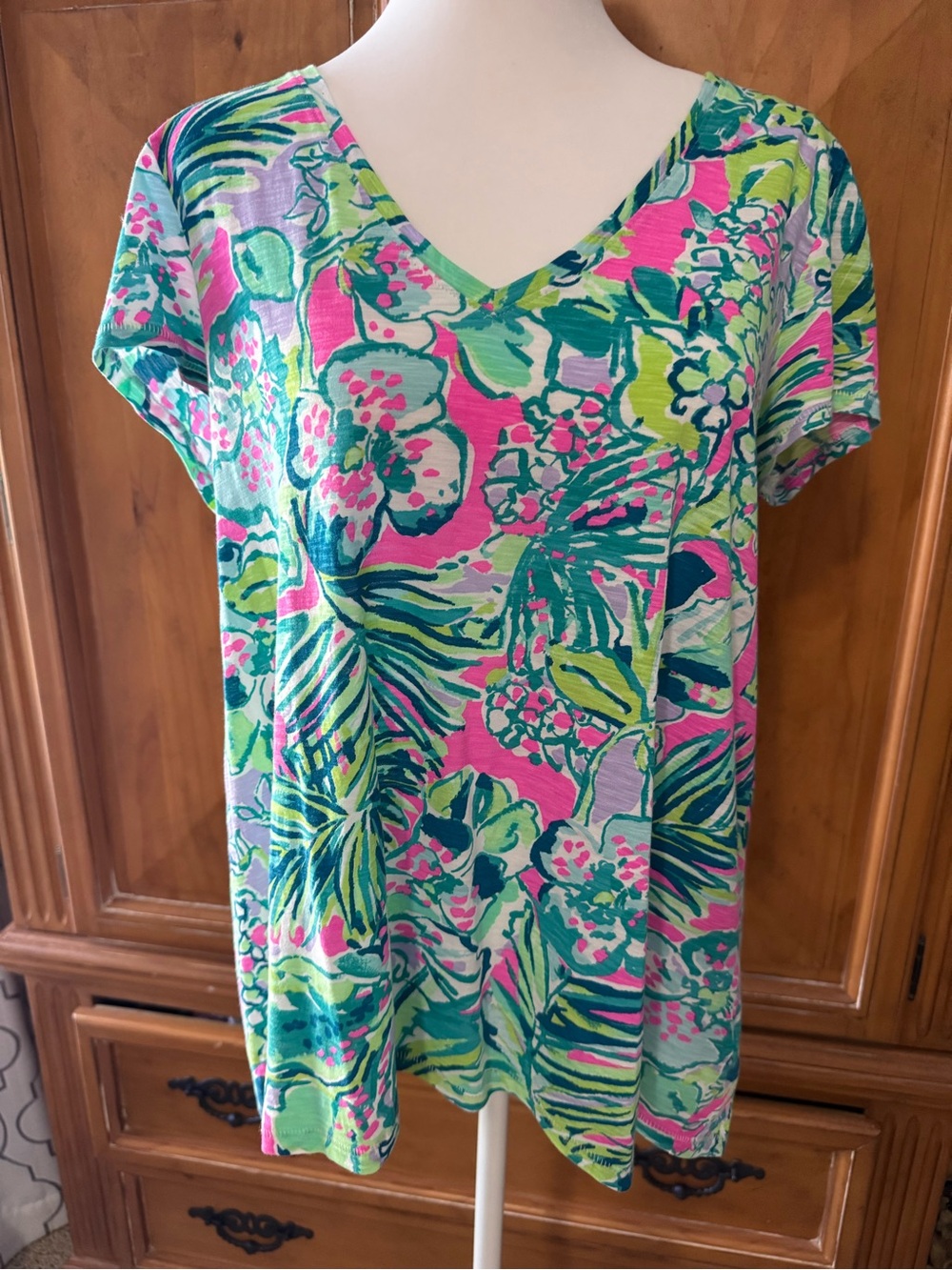 Lilly Pulitzer Pink, Green & Blue Tropical V-Neck Tunic